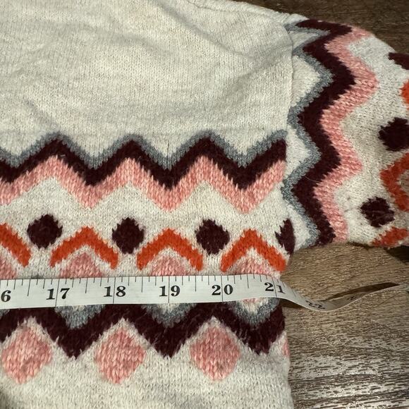 Loft Cozy Sweater Fair Isle Cottage Cotton Wool Blend Oatmeal Pink Burgundy READ - Picture 7 of 9